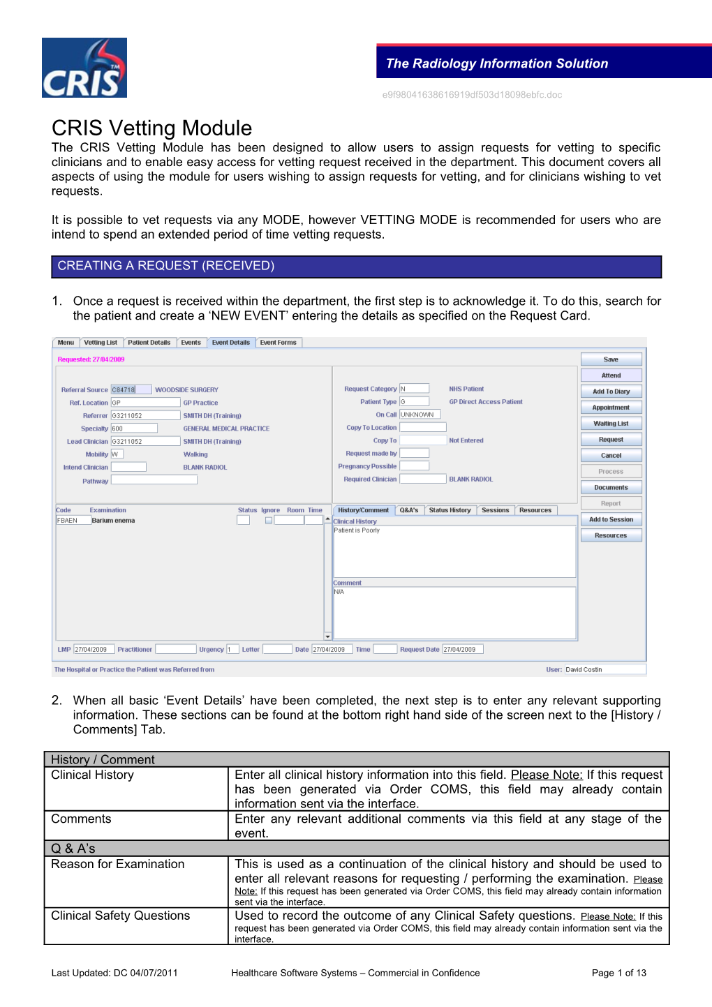 CRIS Vetting Module