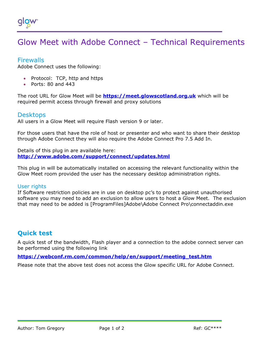 Glowmeet with Adobe Connect Technical Requirements