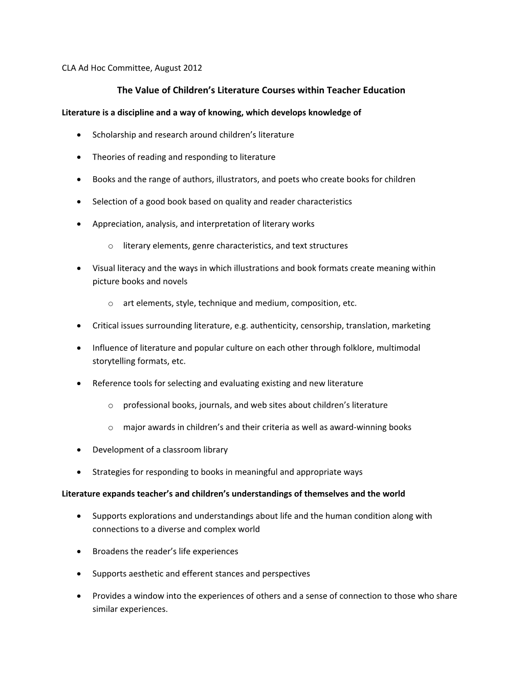 The Value of Children S Literature Courses Within Teacher Education