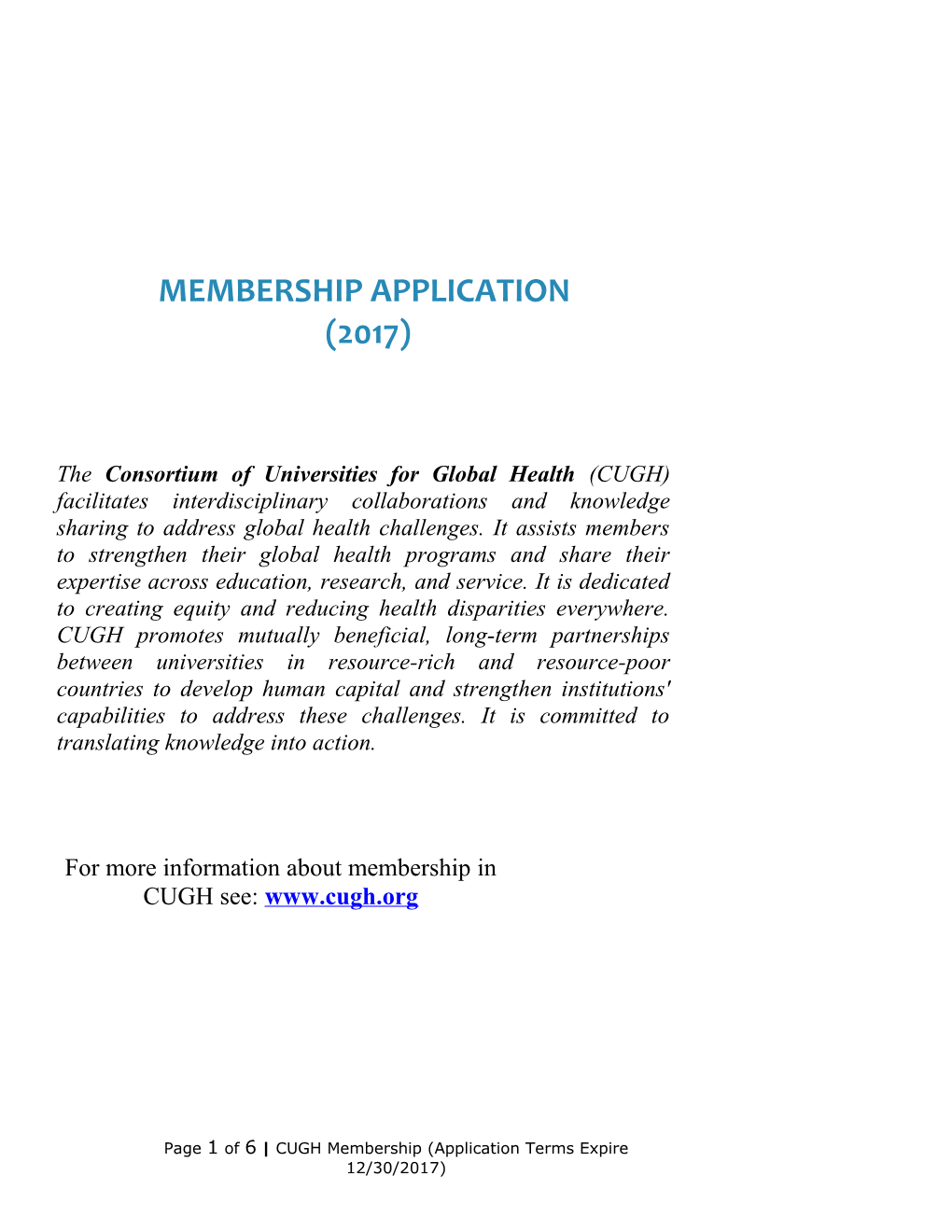 CUGH Membership Application Form Spring 2017