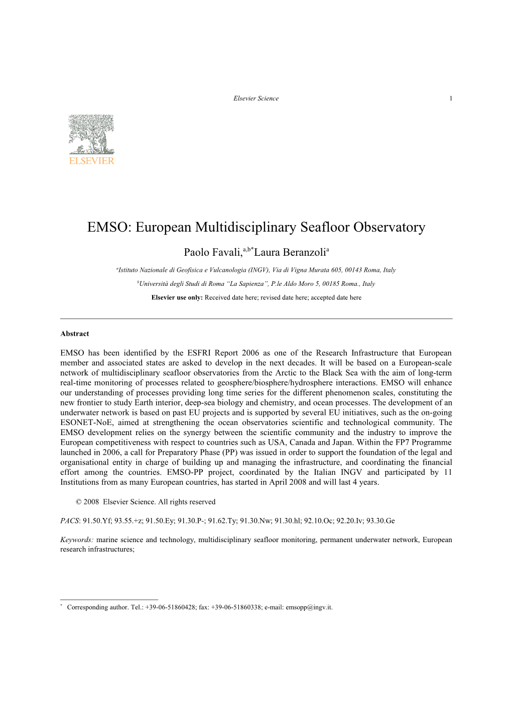 EMSO: European Multidisciplinary Seafloor Observatory