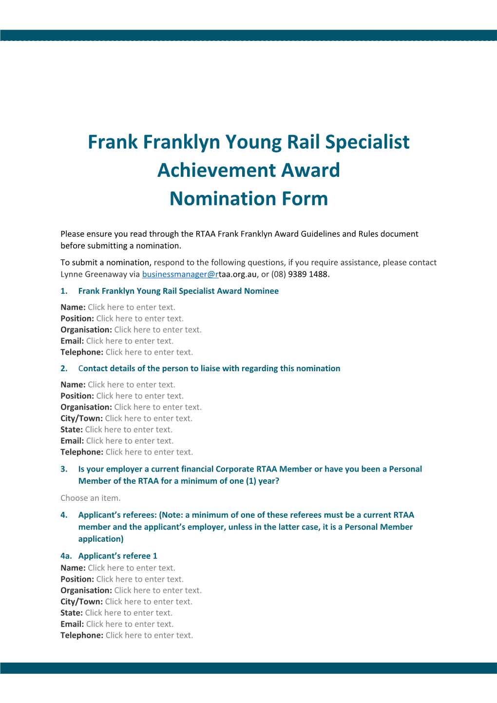 Frank Franklynyoung Rail Specialist Achievement Award Nomination Form