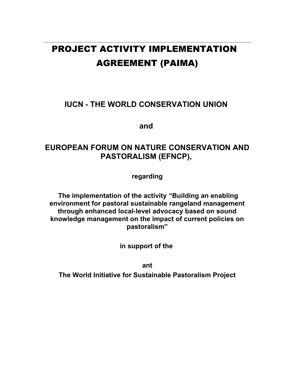 Memorandum of Project Implementation