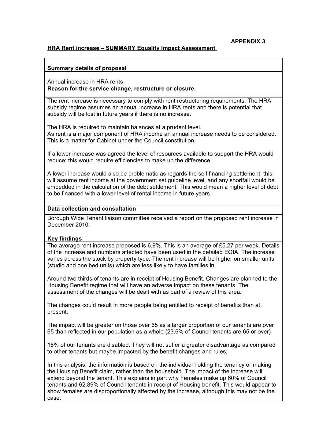 Housing Revenue Account Rent Increase Dec 2010 Eqia