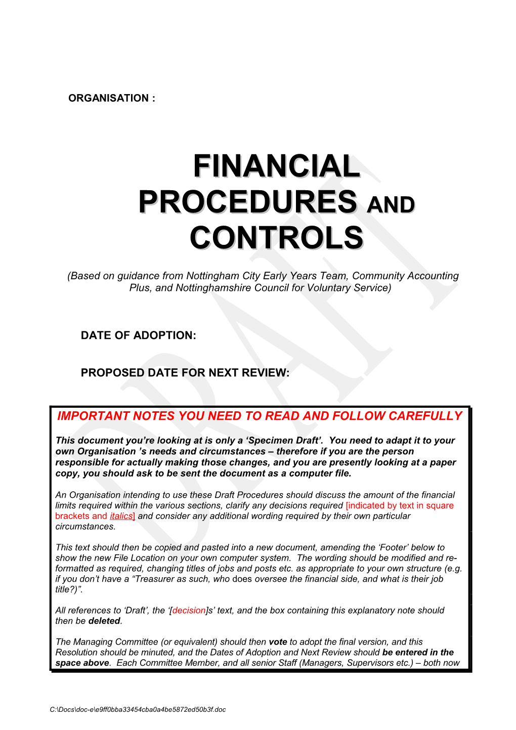 Financial Procedures and Controls