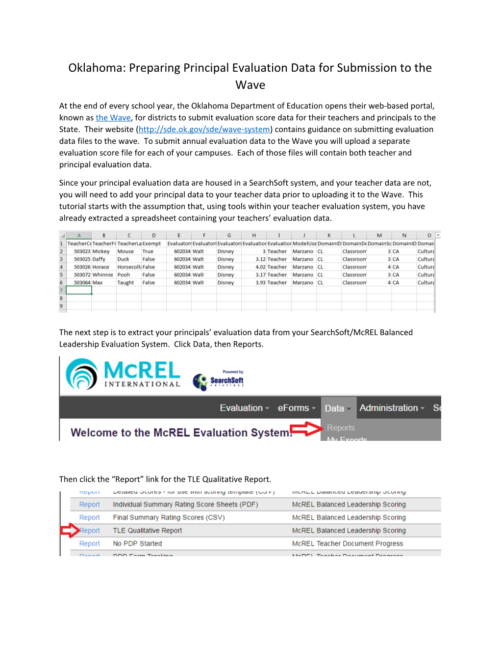 Oklahoma: Preparing Principal Evaluation Data for Submission to the Wave