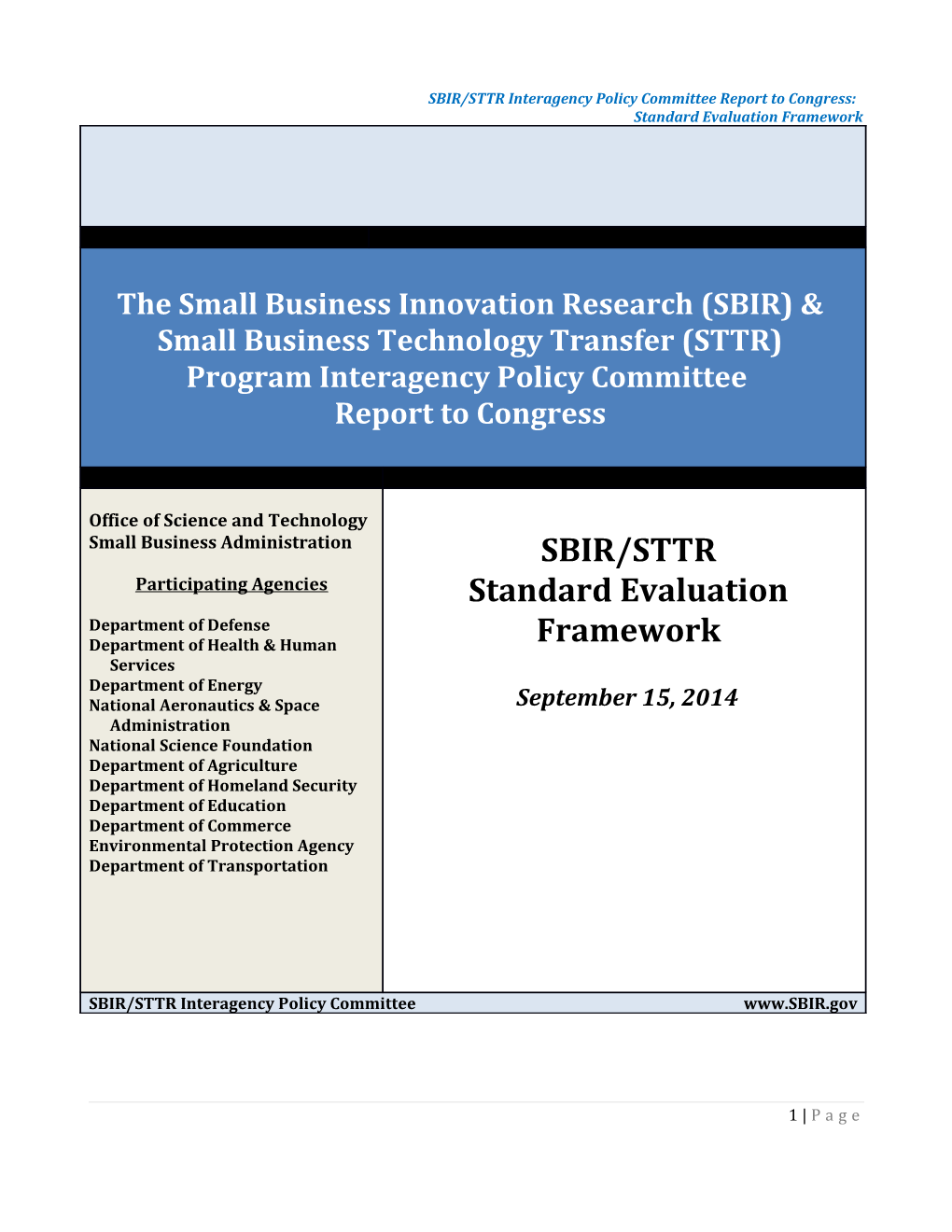 SBIR/STTR Interagency Policy Committee Report to Congress