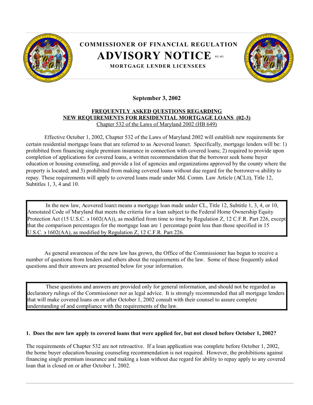 Advisory Notice 02-03