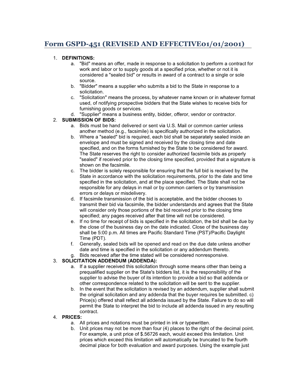 Form GSPD-451 (REVISED and EFFECTIVE01/01/2001)