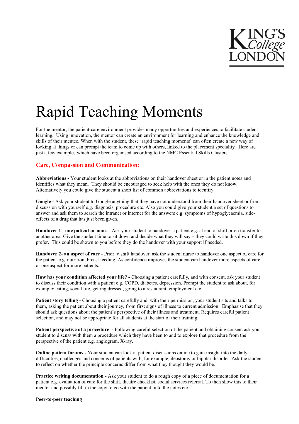 Rapid Teaching Moments