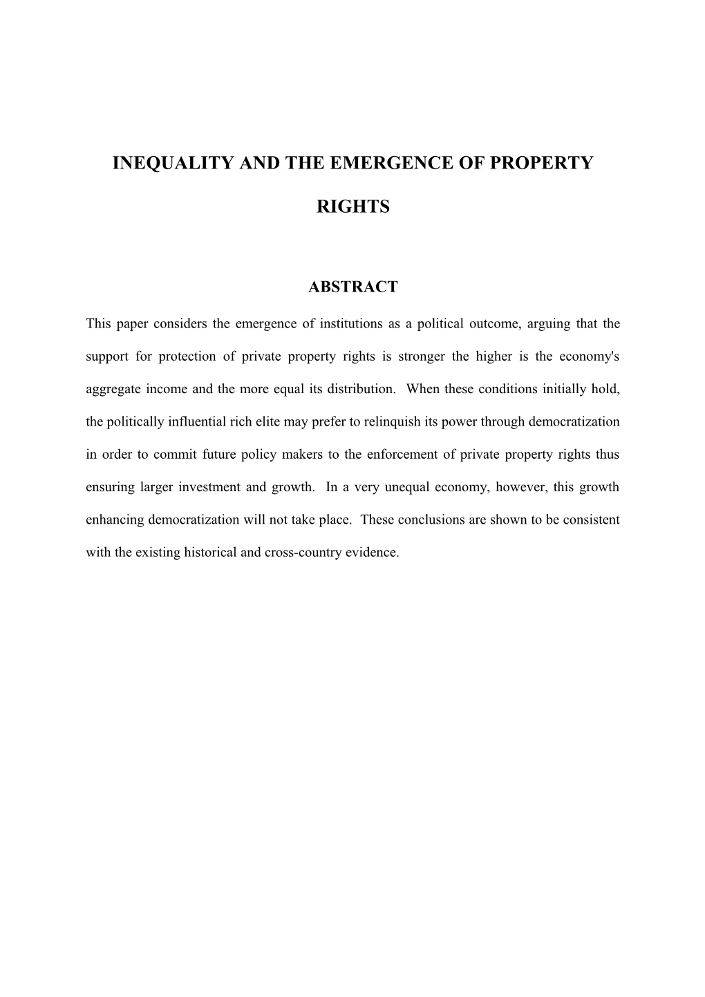 Inequality and the Emergence of Property Rights