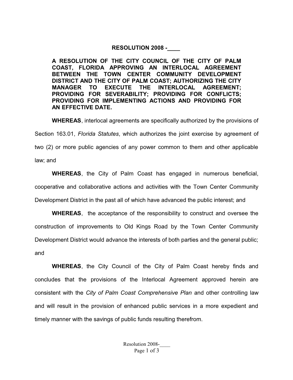 A Resolution of the City Council of the City of Palm Coast, Florida Approving an Interlocal