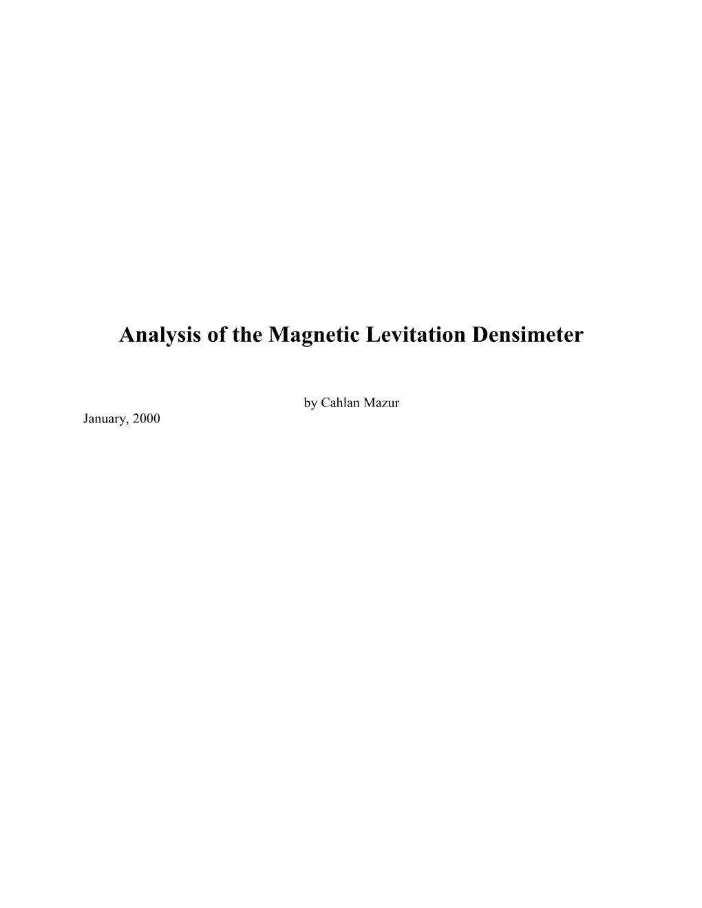 Magnetic Suspension Densimeter