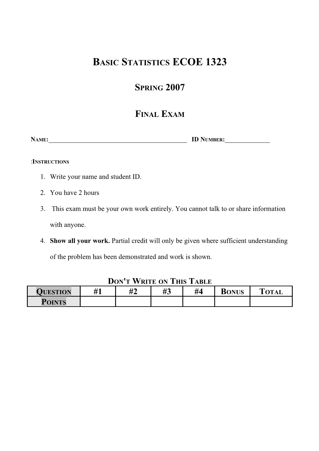 Basic Statistics ECOE 1323