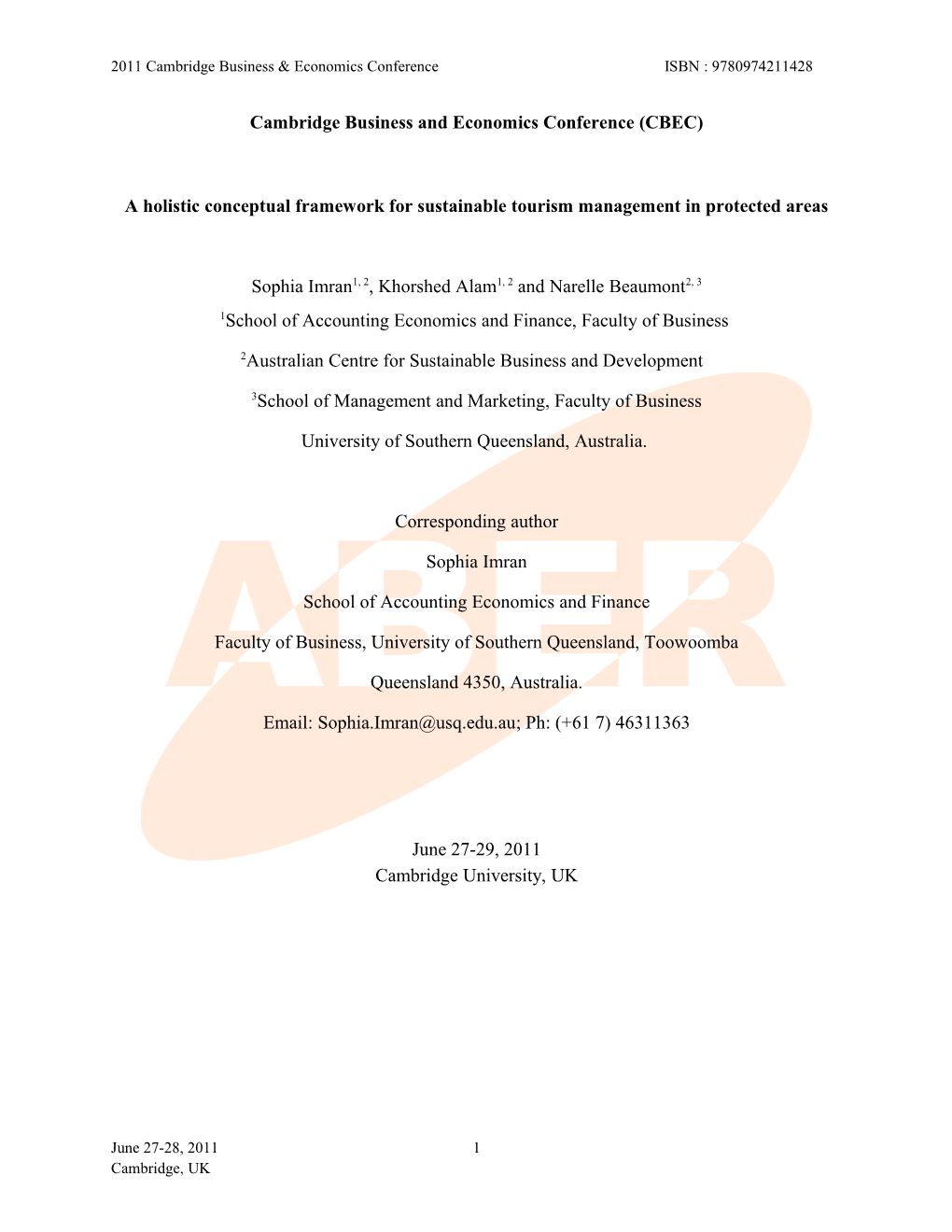 A Holistic Conceptual Framework for Sustainable Tourism Management in Protected Areas