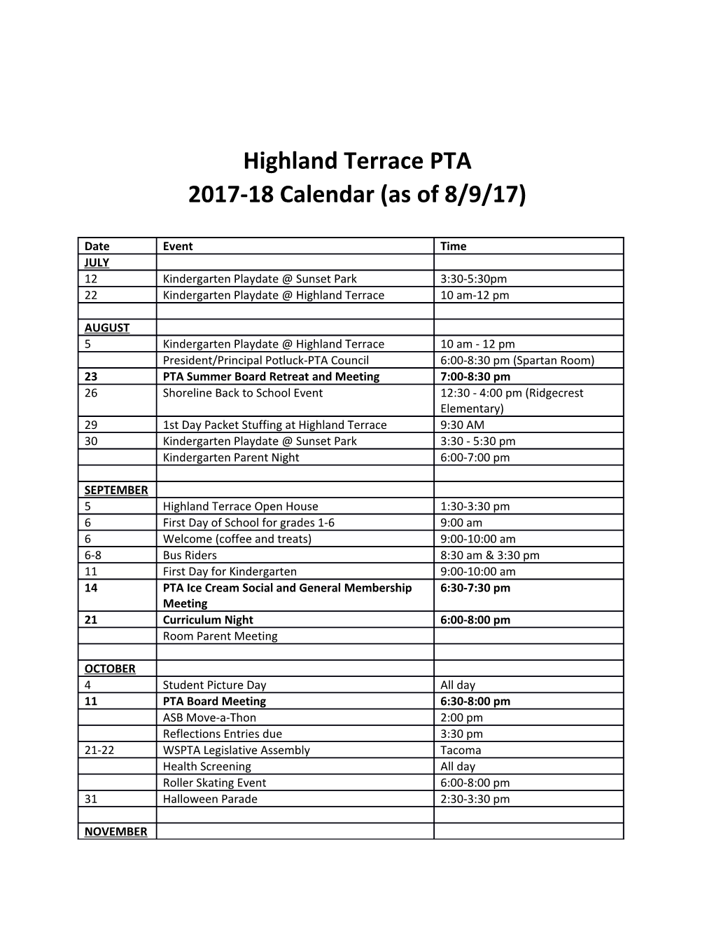 Highland Terrace PTA