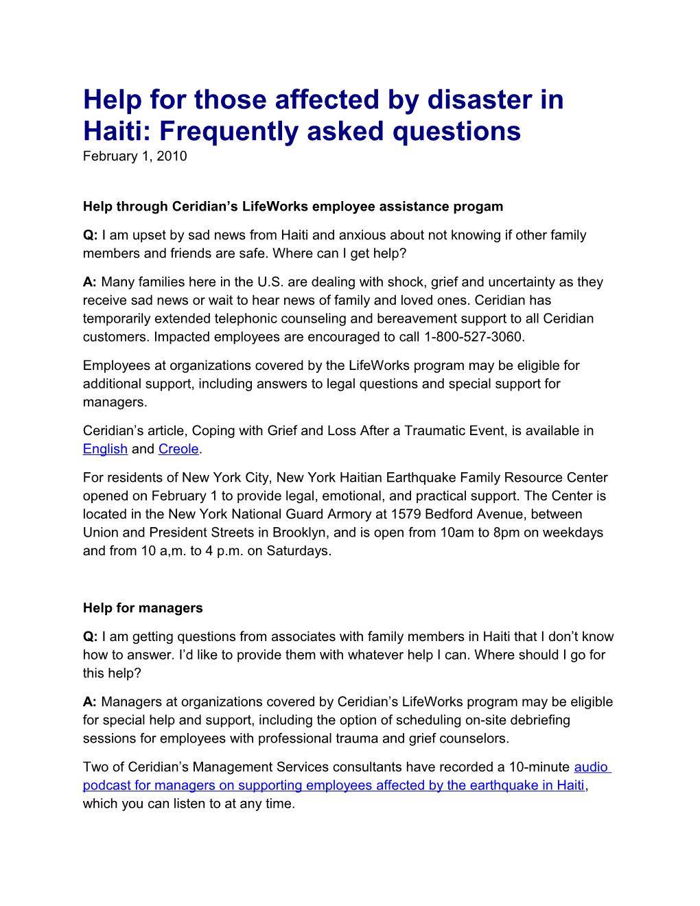 Help for Those Affected by Disaster in Haiti: Frequently Asked Questions