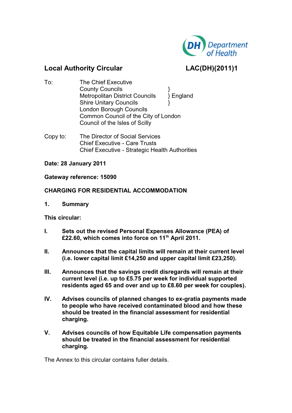 Local Authority Circular LAC(DH)(2011)1