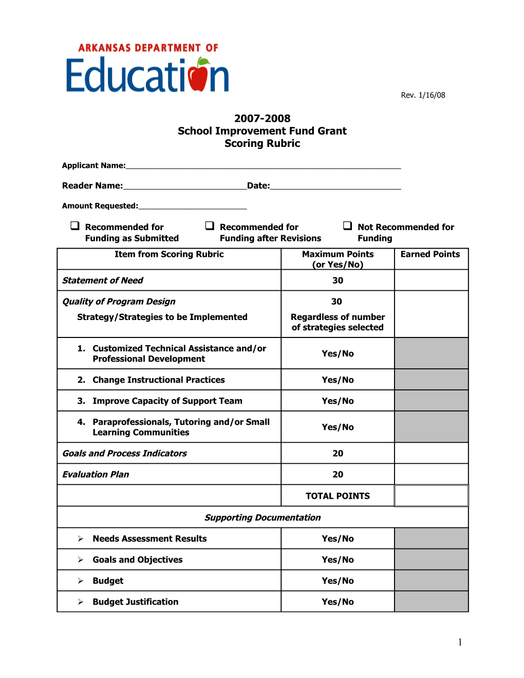 School Improvement Fund Grant