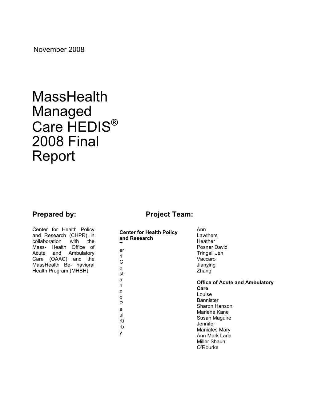 PDF Masshealth HEDIS 2008 Final Report