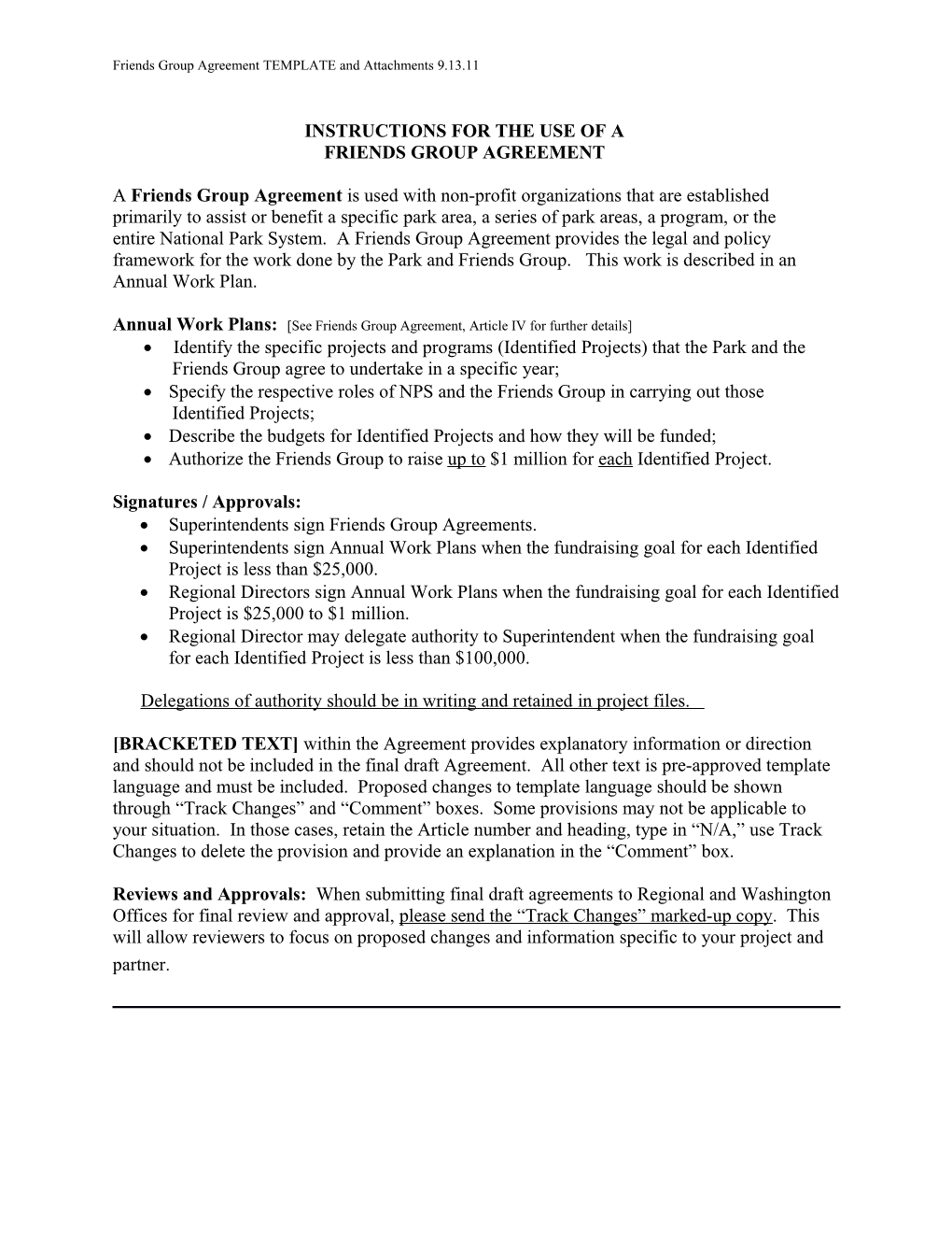 Friends Group Agreement TEMPLATE and Attachments 9.13.11