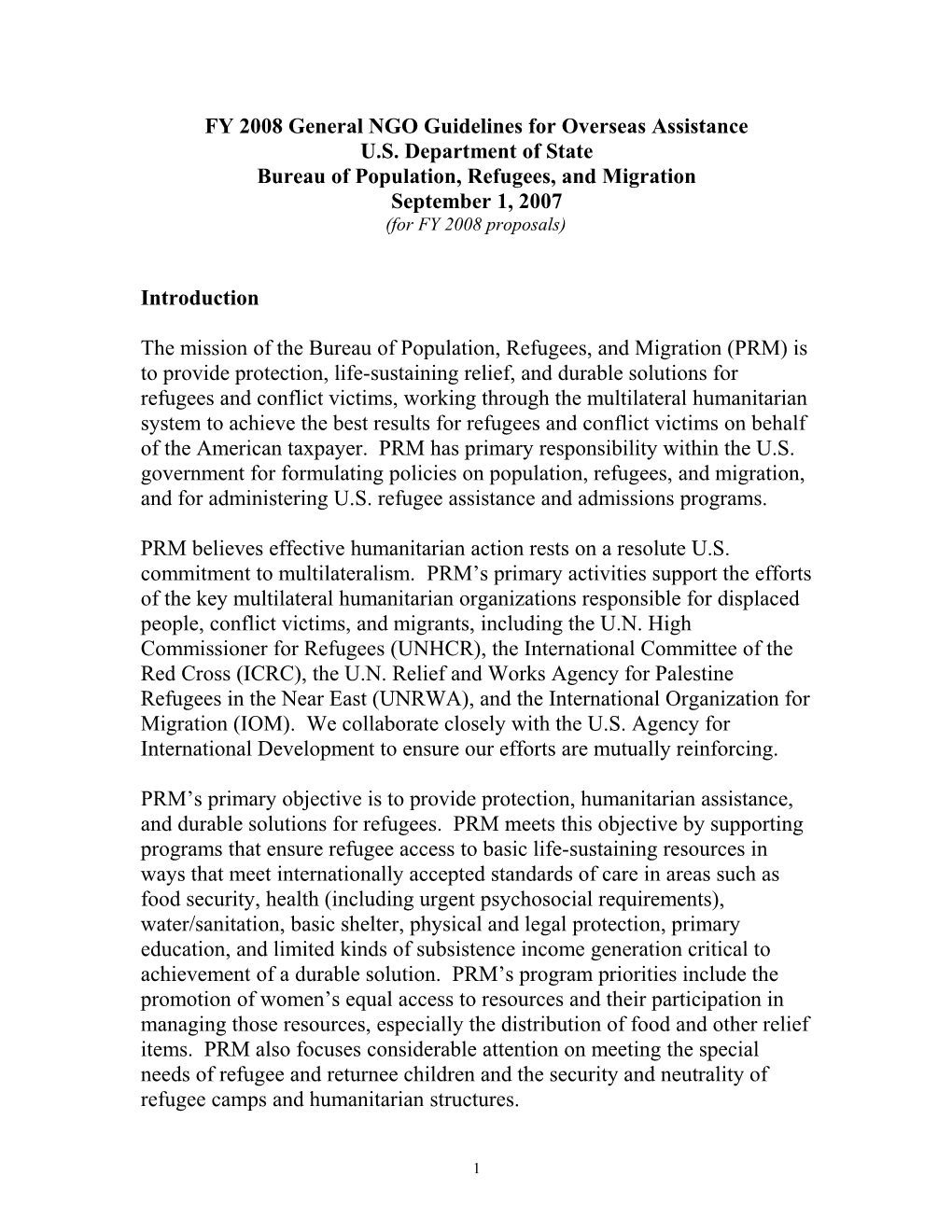 General FY 2008 NGO Guidelines for Overseas Assistance