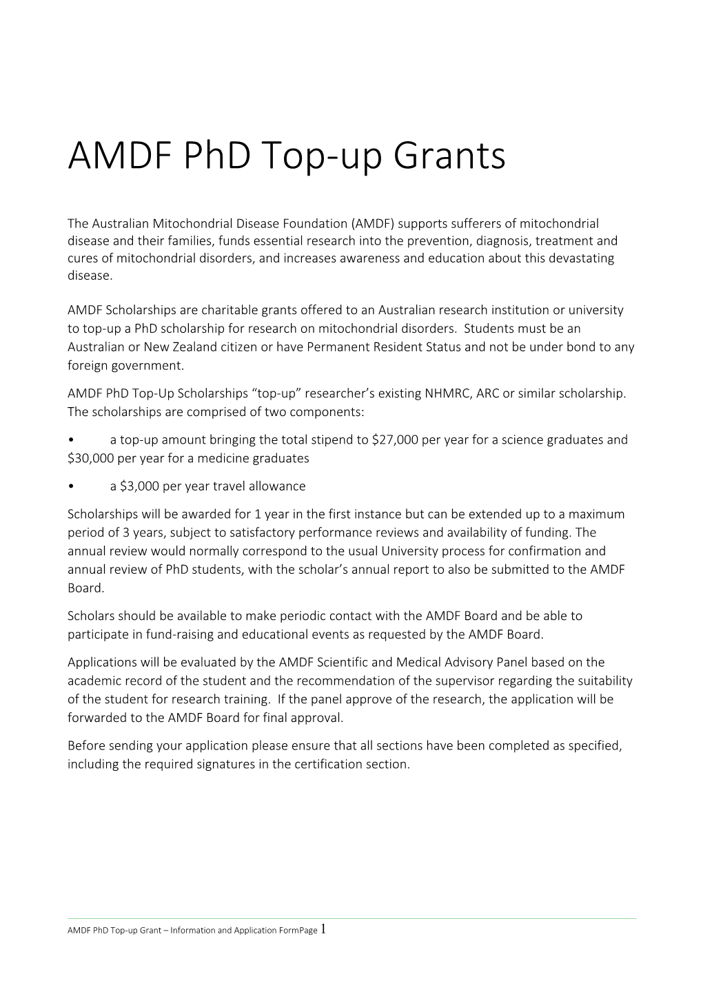 AMDF Phd Top-Up Grants