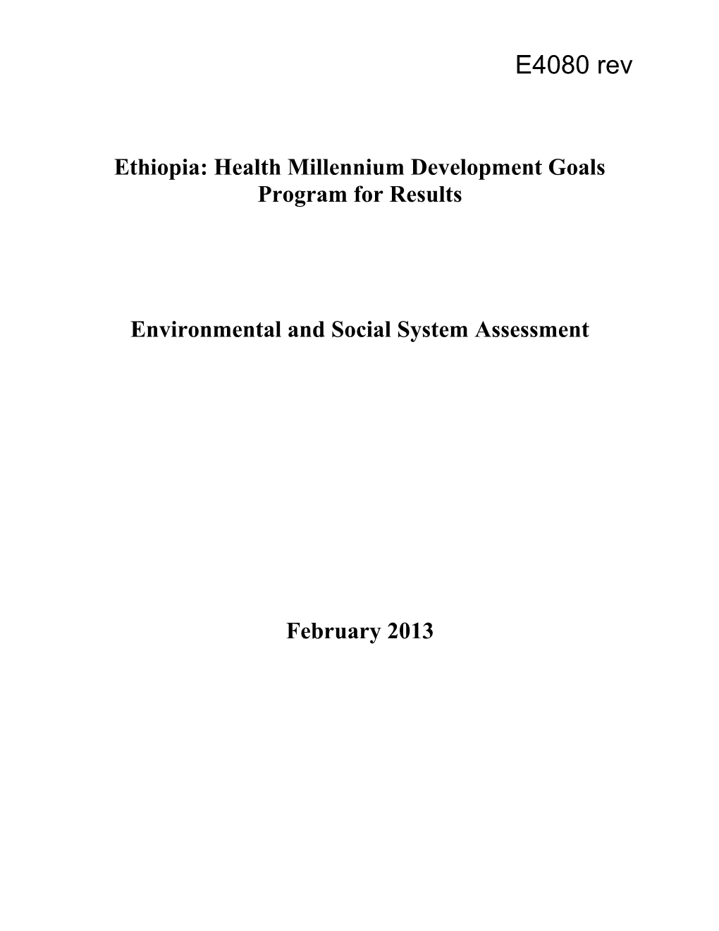 Ethiopia: Health Millennium Development Goals Program for Results