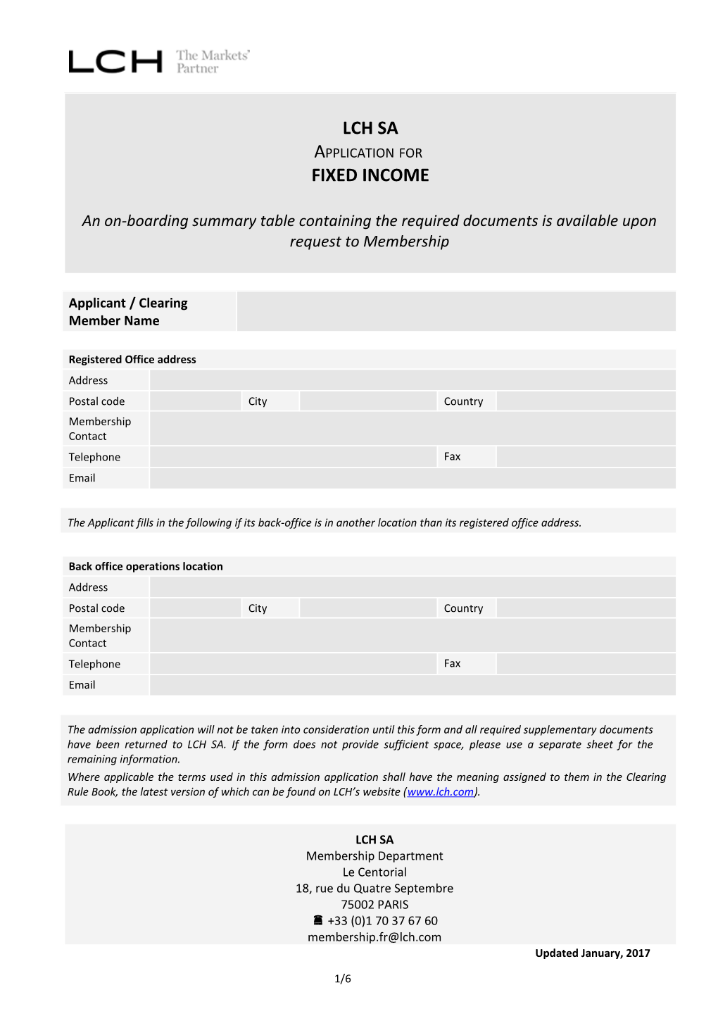 The Applicant Is Not Clearing Member at LCH SA (Please Fill in Sections 3 & 4)