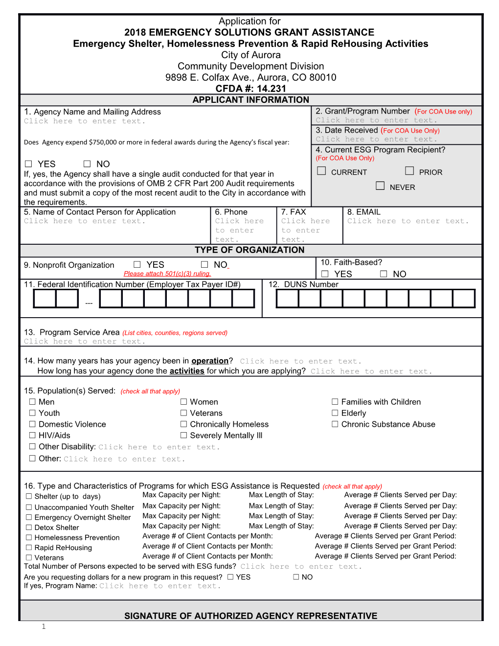 Application for Colorado Division of Housing (CDOH)