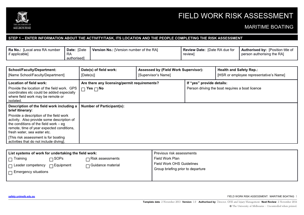 Plant - General Risk Assessment Form