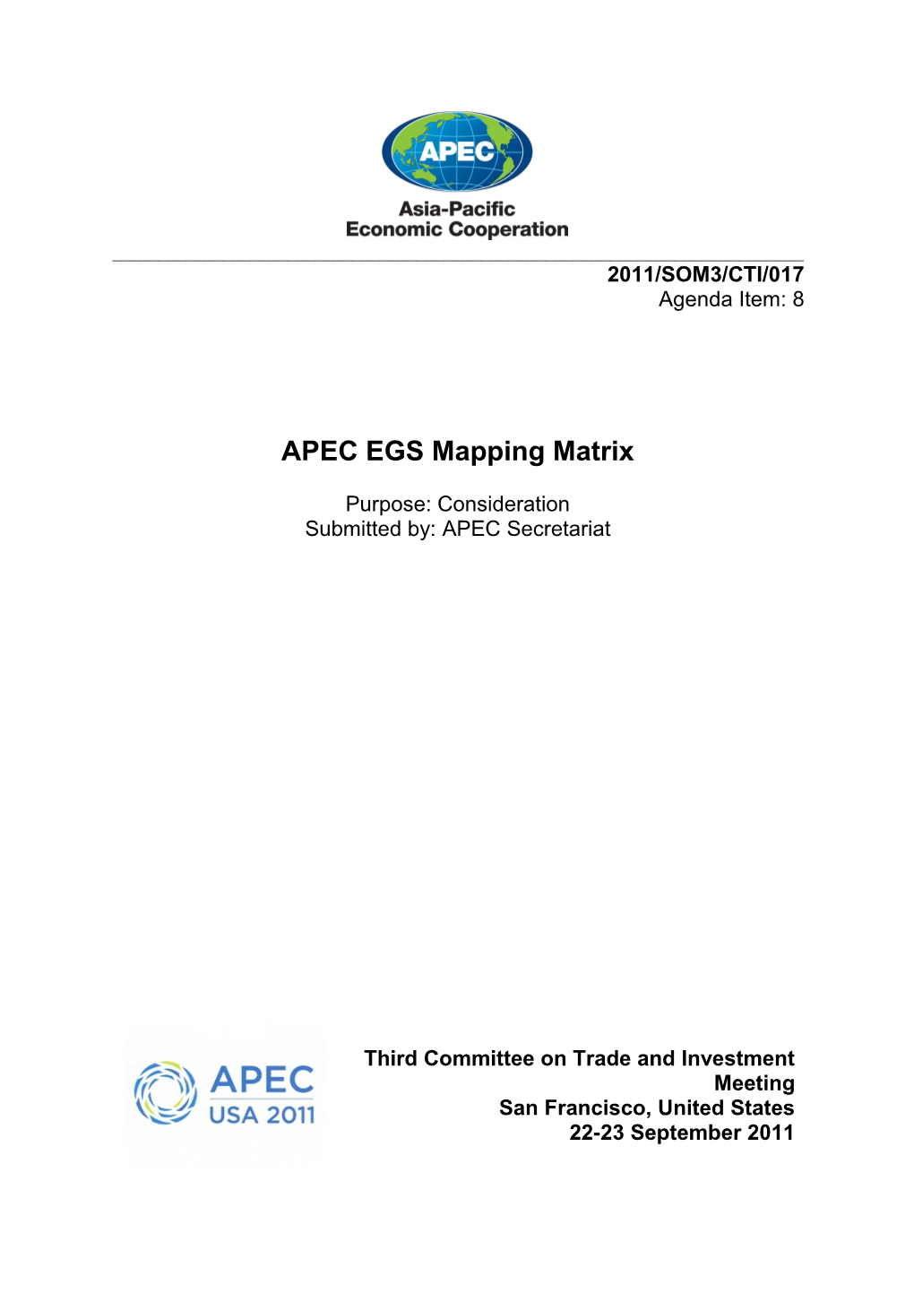 APEC EGS Mapping Matrix
