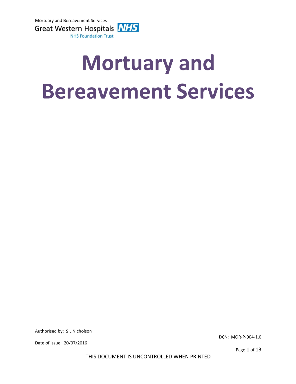 Mortuary and Bereavement Services