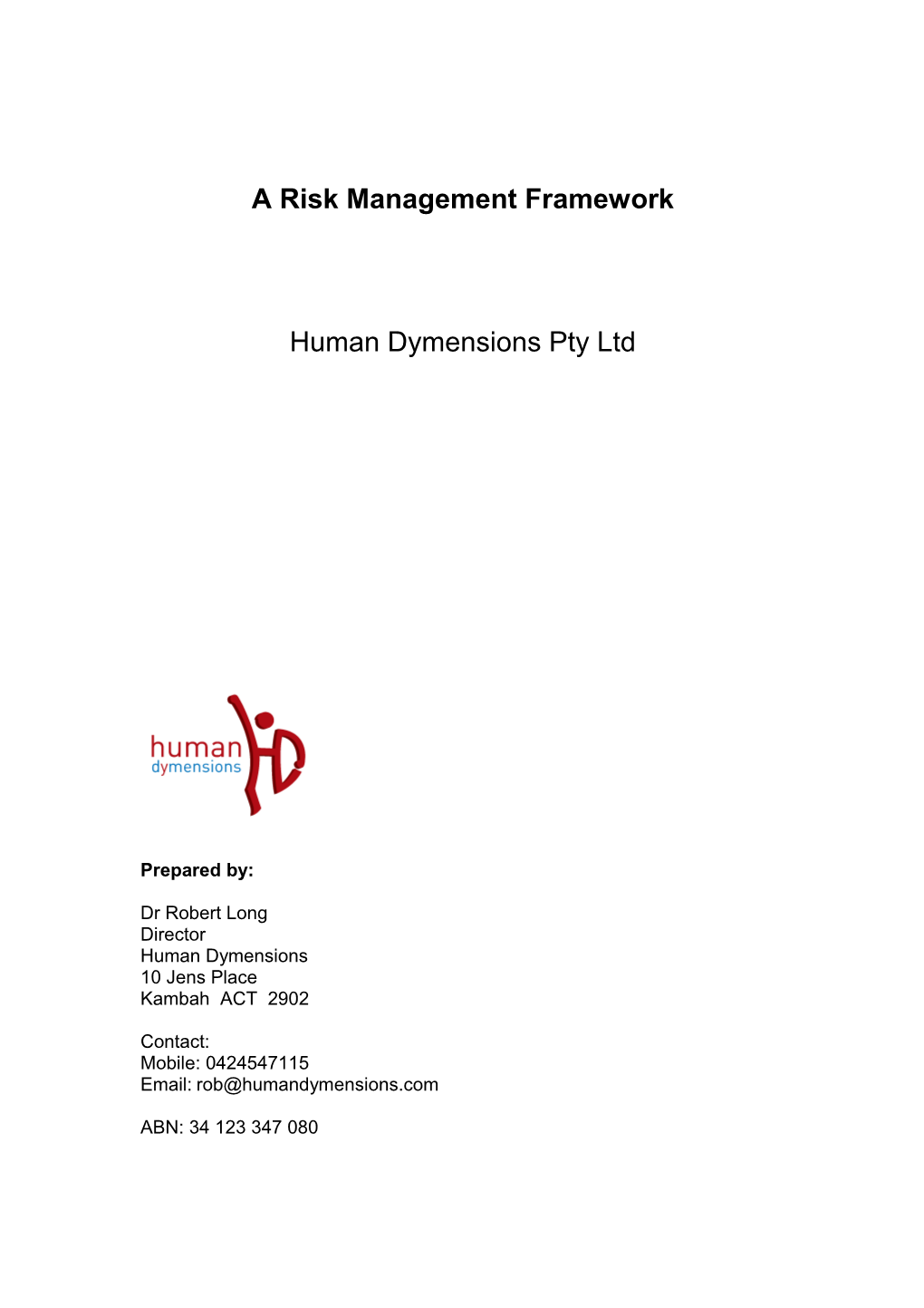 Risk Management Framework Human Dymensions Pty Ltd