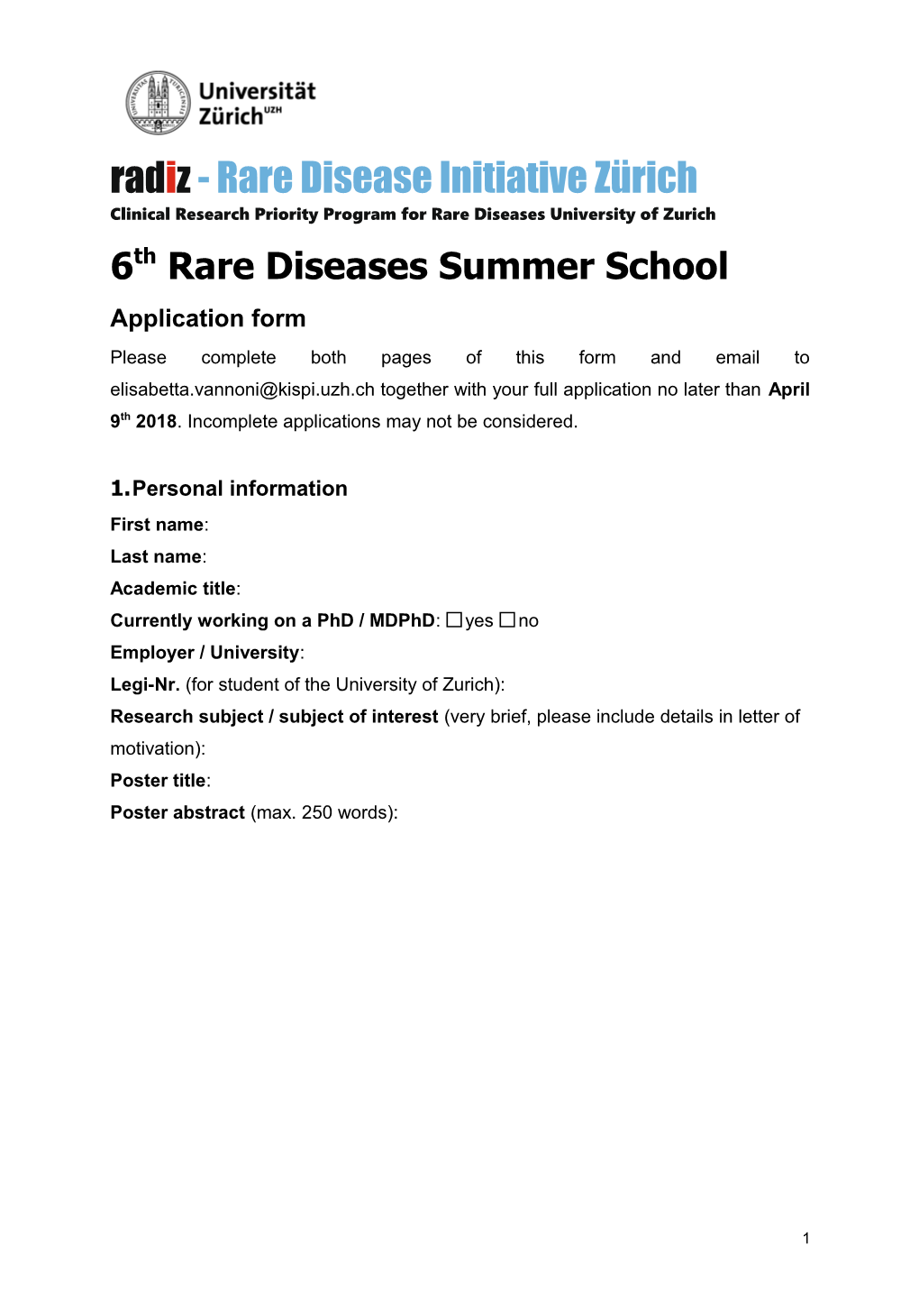 Clinical Research Priority Program for Rare Diseasesuniversity of Zurich