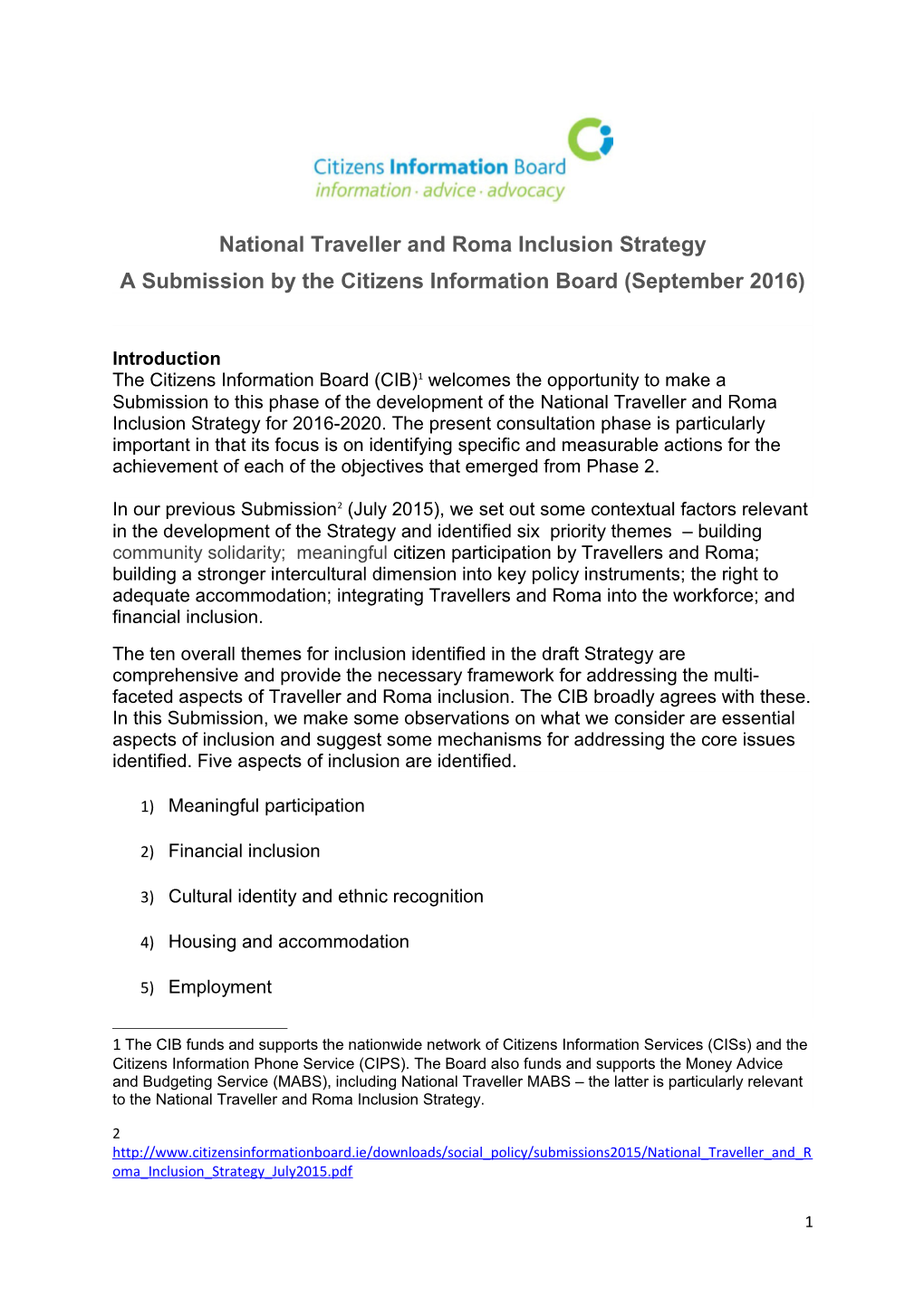 National Traveller and Roma Inclusion Strategy