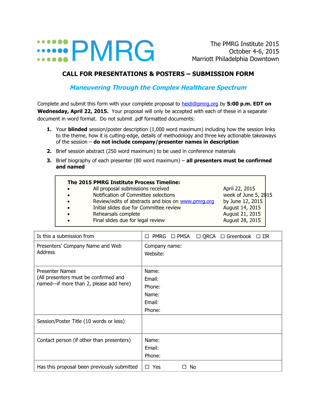 Call for Papers Submission for the Pmrg Institute