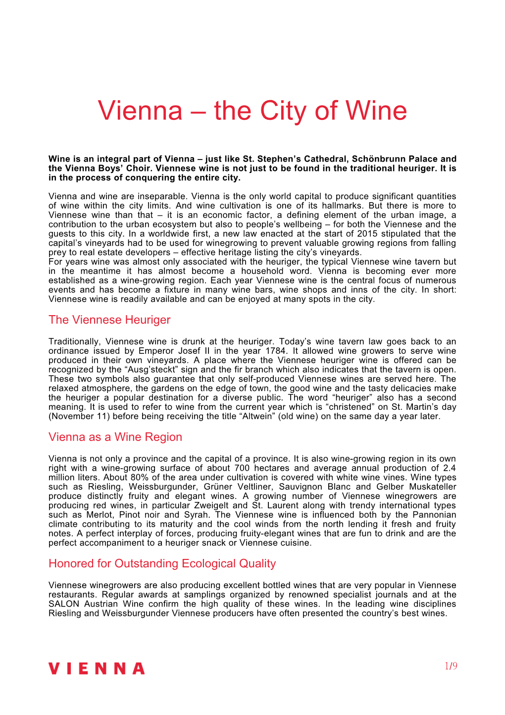 Vienna the City of Wine