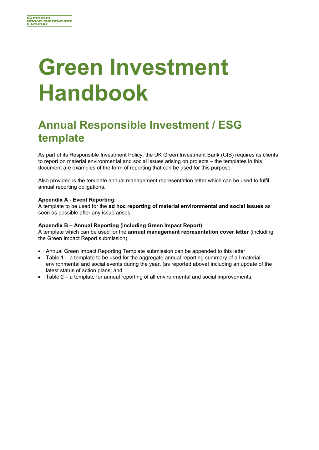 Annual Responsible Investment / ESG Template