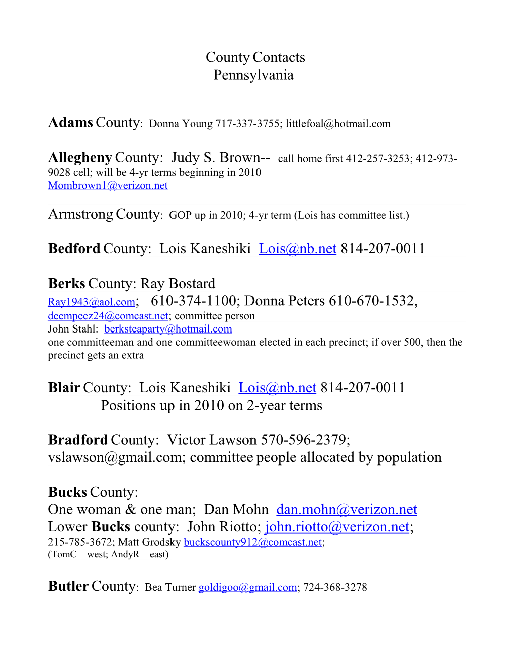 County and Congressional District Contacts