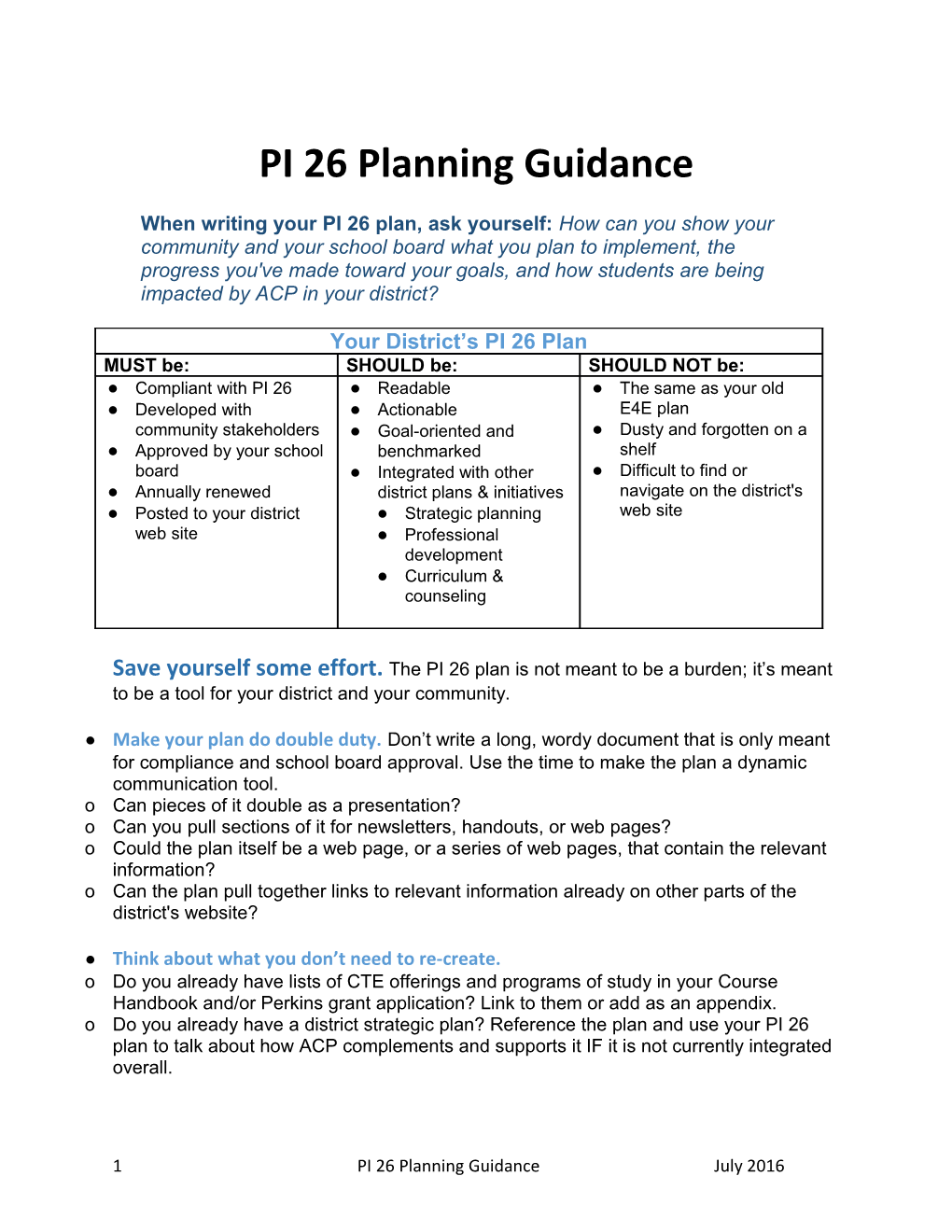 PI 26 Planning Guidance