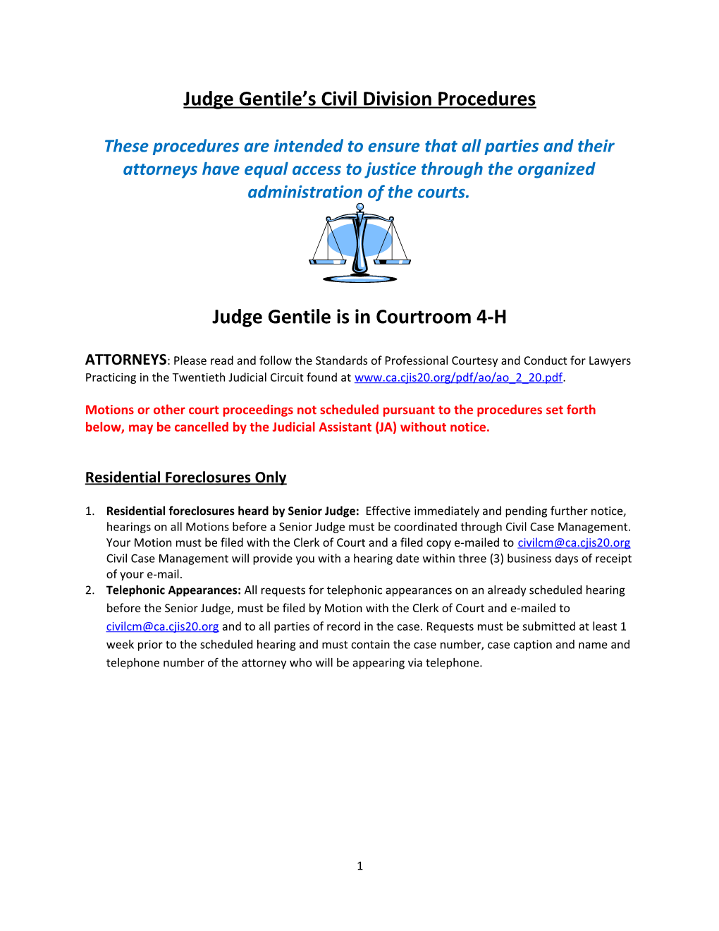Judge Gentile Scivil Division Procedures