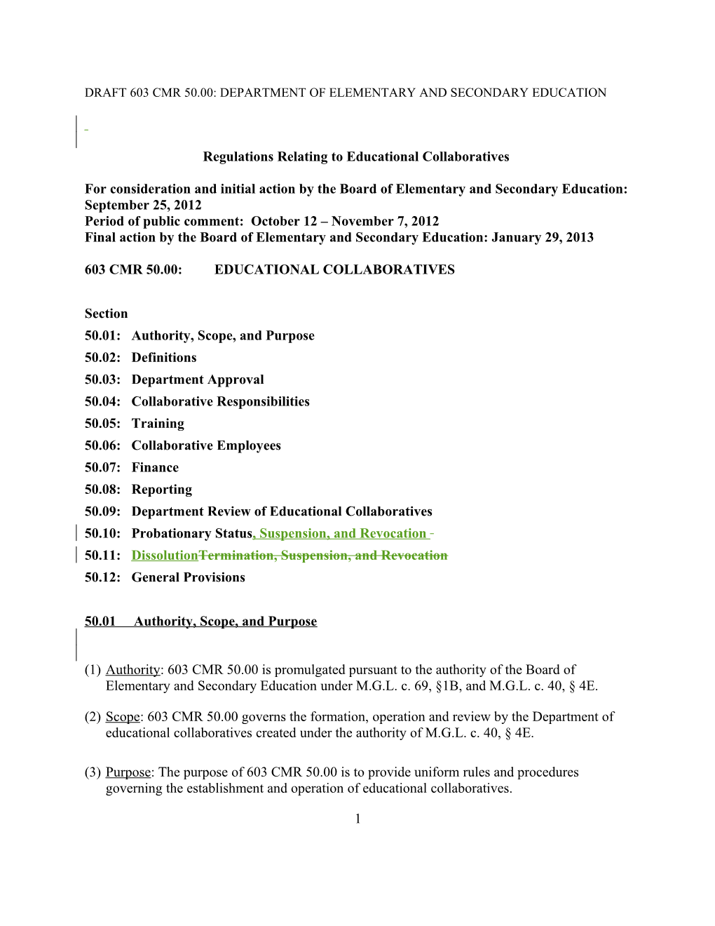 Board Memorandum Attachment, Educational Collaboritives Regulations Tracked Changes, January