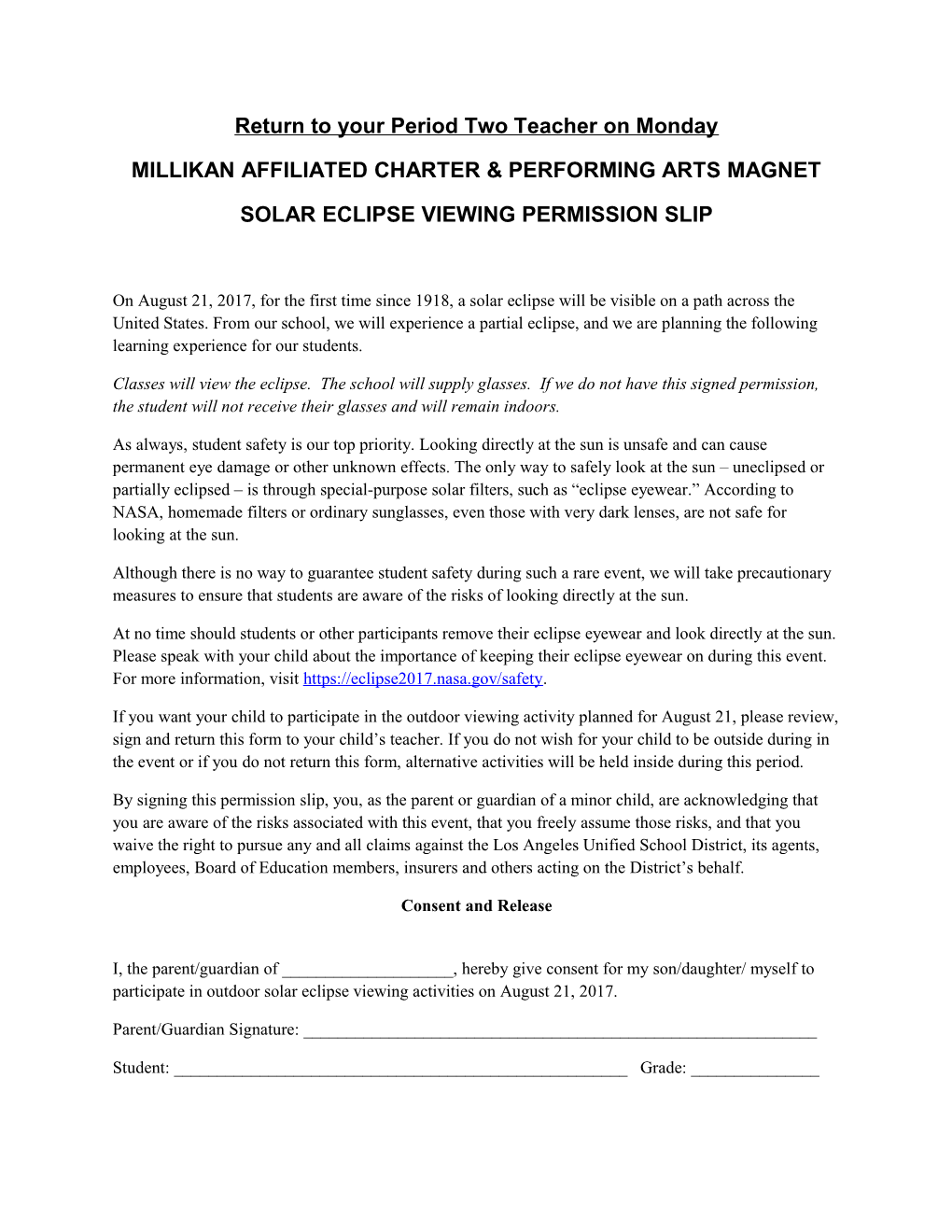 Millikan Affiliated Charter & Performing Arts Magnet