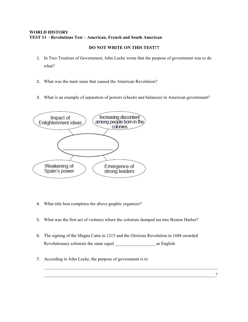 TEST 11 Revolutions Test American, French and South American