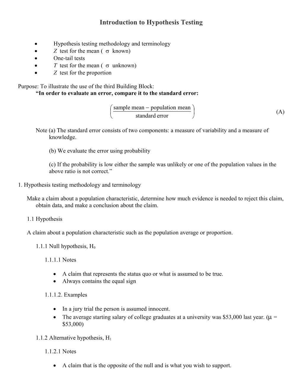 Introduction to Hypothesis Testing