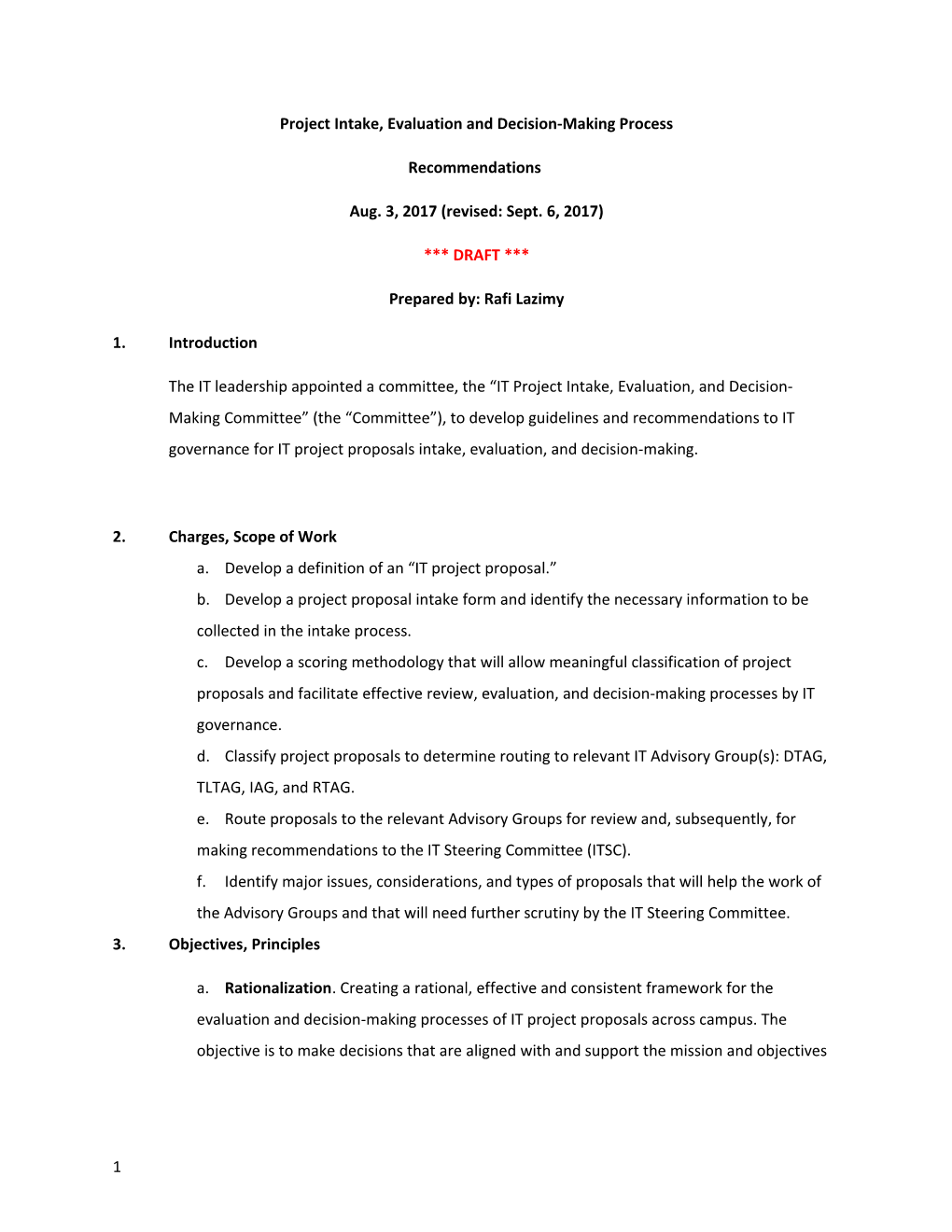 Project Intake, Evaluation and Decision-Making Process