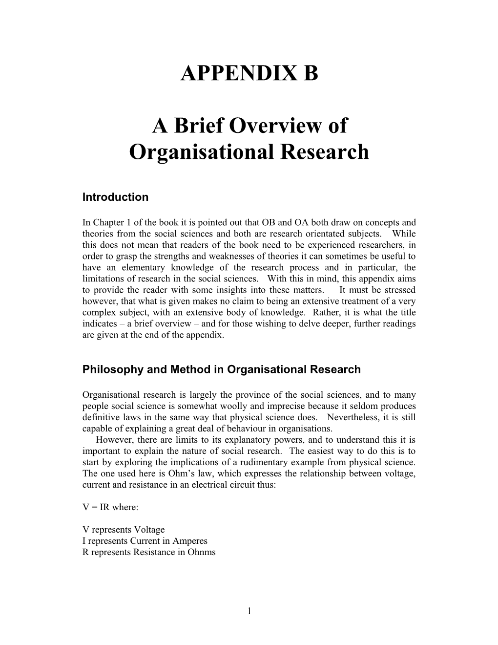 A Brief Overview of Organisational Research