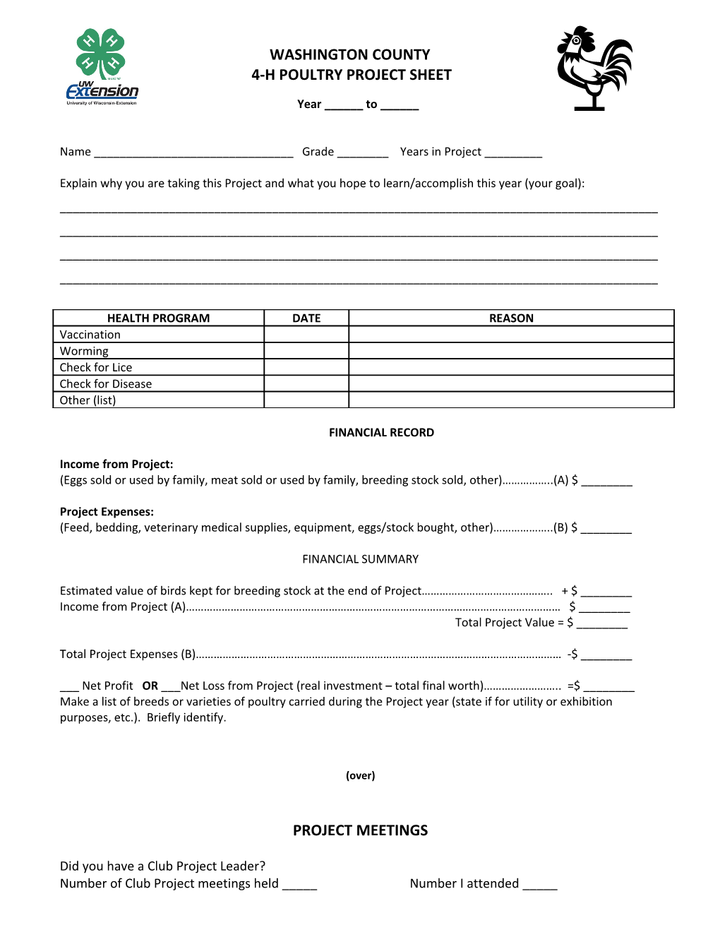 4-H Poultry Project Sheet