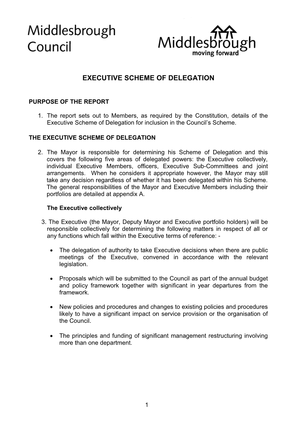 Executive Scheme of Delegation